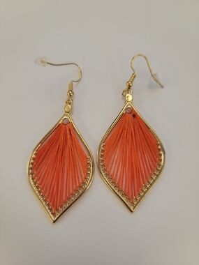 Gold-Trim Orange Thread Teardrop Earrings - Women Jewelry